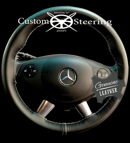 Black leather steering wheel - leather,